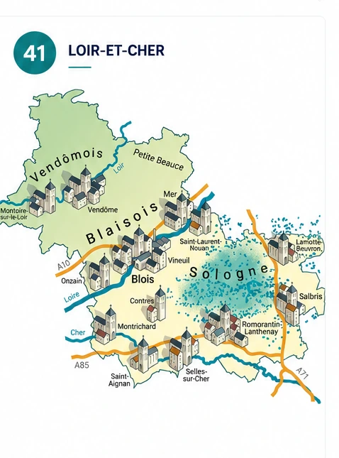 Carte Loir-et-Cher (41) — zones d'intervention dératisation désinsectisation Blois